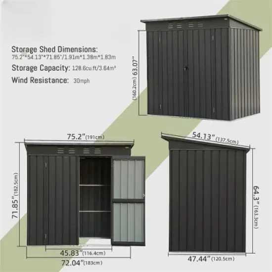 Outdoor Storage Shed with 16 Air Vents, 2 Lockable Door, Slope Roof Garden Storage Cabinet, Anticorrosive, Rust-proof Metal Tool Shed for Backyard image {6}
