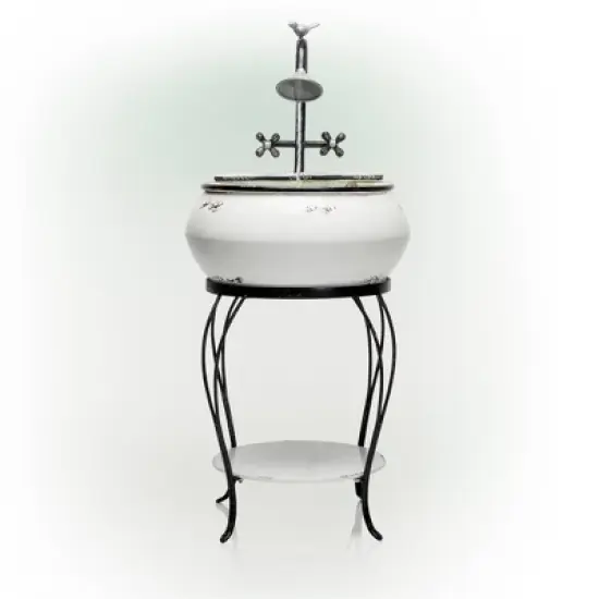 32" Metal Outdoor Antique Sink Water Fountain and Stand White - Alpine Corporation image {2}