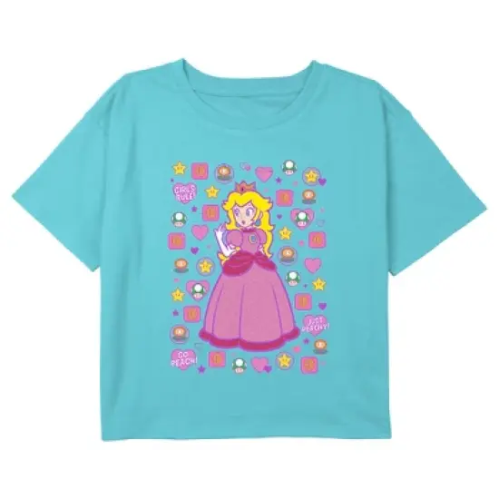 Girl's Nintendo Princess Peach Cute Icons Crop T-Shirt image {2}
