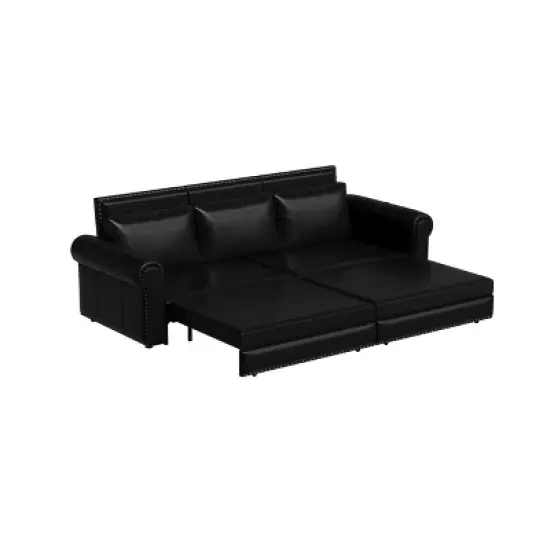 NicBex Modern Pull Out Sofa Bed Faux Leather Convertible Sleeper Sofa with Nailhead Trim and Rolled Arm for Living Room image {4}
