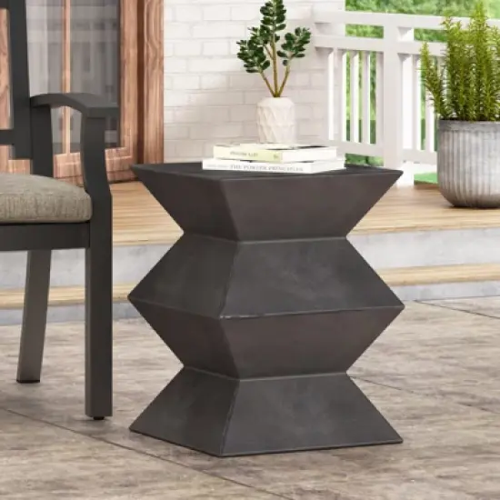 DSVIMOY Patio End Tables, 20 Inch Outdoor End Table, Geometric Pedestal Design Table for Balcony Porch Pool, Brown, 15.5"*15.5"*20" image {2}