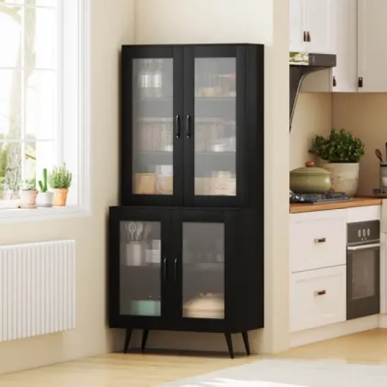 Costway Kitchen Pantry Cabinet with Translucent Fluted Doors & Adjustable Shelf image {4}