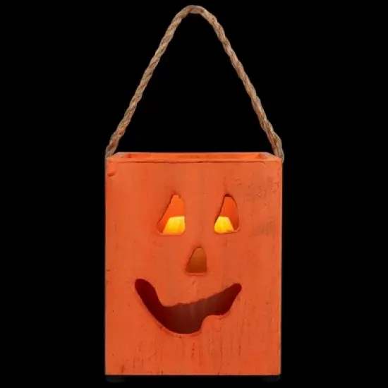 Northlight Small Orange Wood Jack O Lantern Halloween Candle Lantern - 6.25" image {2}