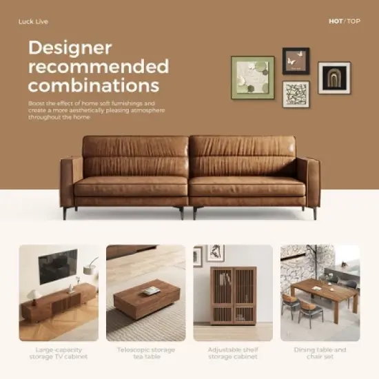 Luck Live 86.61 inches oil wax genuine leather, sofa frame is solid, comfortable to the touch image {10}