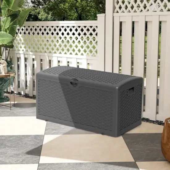 Decksplore 80 Gallon Outdoor Storage Box Deck Box Indoor Outdoor Use, Waterproof Resin Storage Bin image {4}