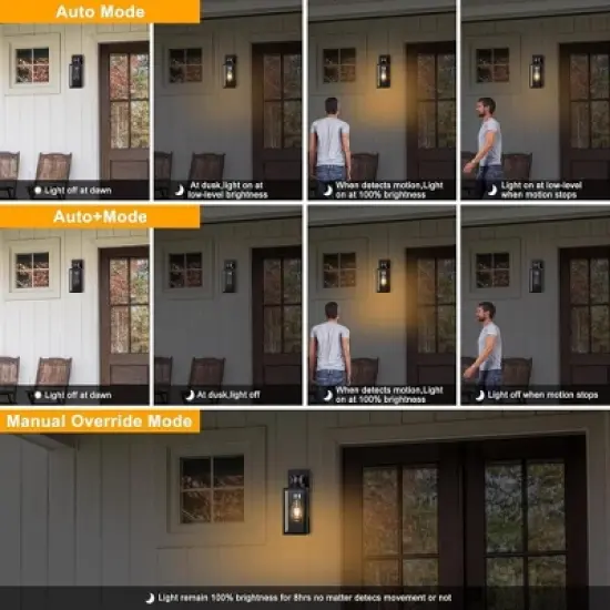 C Cattleya 2-Pack Matte Black Motion Sensor and Dusk to Dawn Outdoor Wall Lantern image {6}