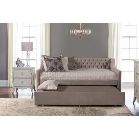 Twin Jaylen Upholstered Daybed with Trundle Unit Silver Fabric - Hillsdale Furniture image {1}