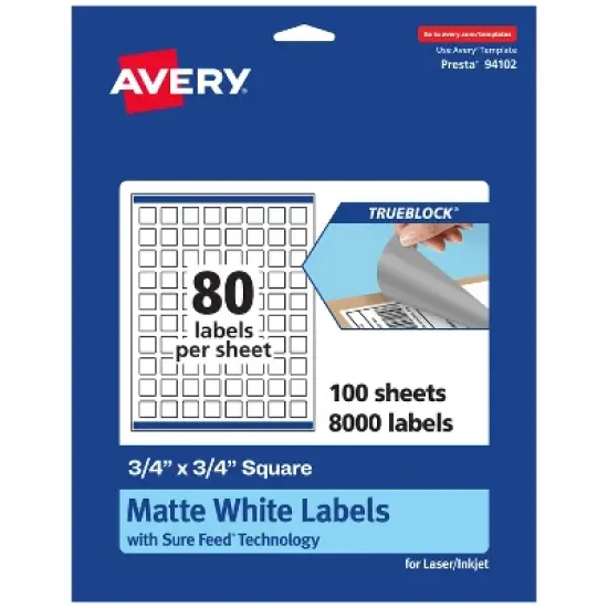 Avery TrueBlock Matte White Paper Labels,  3/4" x 3/4" Square image {10}