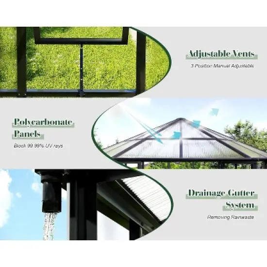 AMERLIFE 12x10x8 FT Walk-in Hexagonal Greenhouse with Aluminum Frame, 2 Vents, Dual Doors, Black image {3}