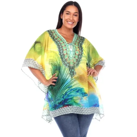 Plus Size Short Caftan with Tie-up Neckline - One Size Fits Most Plus - White Mark image {9}