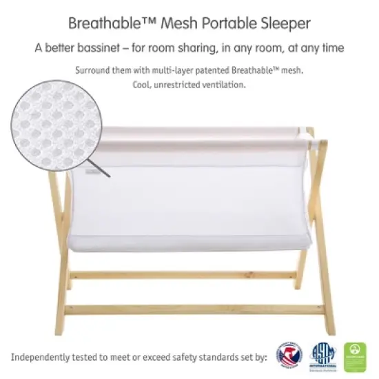 BreathableBaby Breathable Mesh Portable Sleeper, Beech & White, From Bedside to Travel image {1}