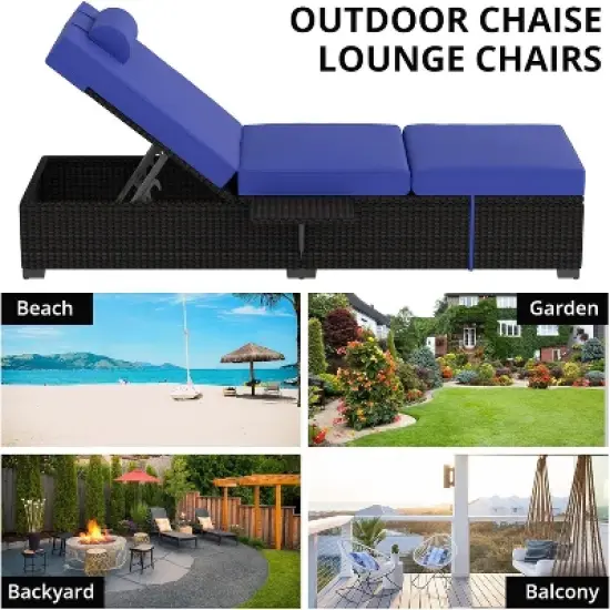 2 PCS Patio Chaise Lounge Chairs, Recliner Chairs with Side Foldable Tabletop, Reclining Chair with Adjustable Backrest Cushions for Poolside image {7}