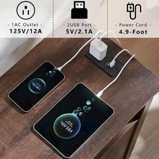 SinCiDo Farmhouse Set of 2 Nightstands w/Charging Station, Wood End Table with Barn Door & Open Shelves for Bedroom, Living Room image {3}