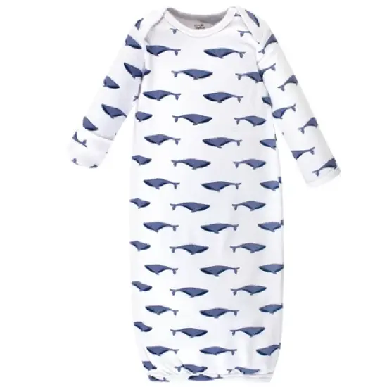 Touched by Nature Baby Organic Cotton Long-Sleeve Gowns 3pk, Blue Whale, 0-6 Months image {1}