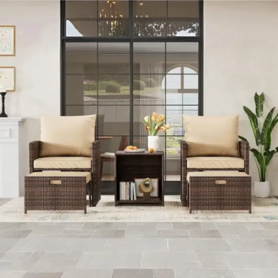 5-Piece Patio Furniture Set, Outside Bistro Set with Removable Cushions, Modern Rattan Patio Chairs Conversation Set for Porch, Garden, Balcony image {1}