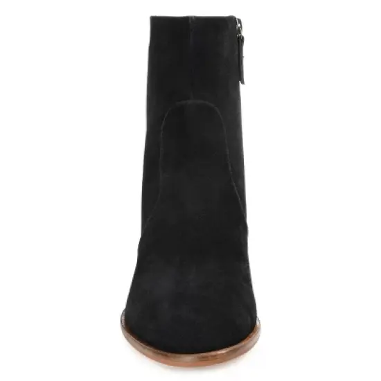 Journee Signature Womens Genuine Leather Airly Almond Toe Stacked Ankle Booties image {5}