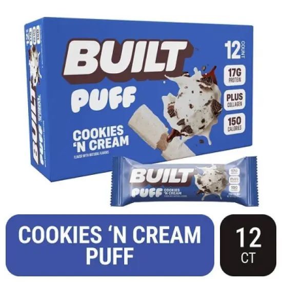 Built Bar BUILT Protein Bars - Cookies 'N Cream Puff - 17g Protein - 12ct image {5}