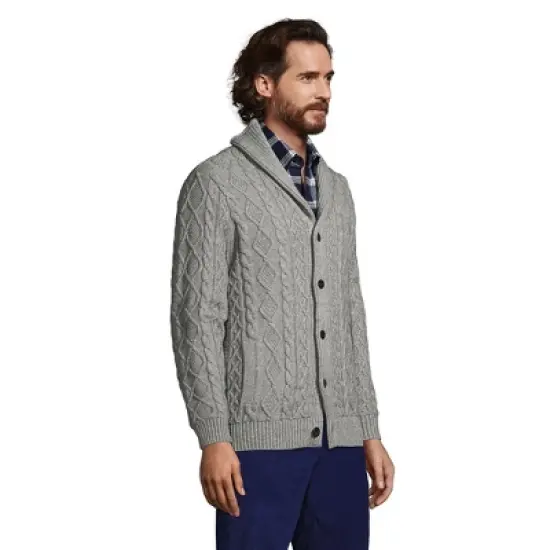 Lands' End Men's Cotton Blend Cable Shawl Cardigan Sweater image {2}