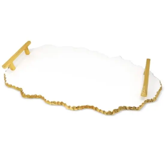 Classic Touch White Marble Platter with Gold Edge and Handles image {3}