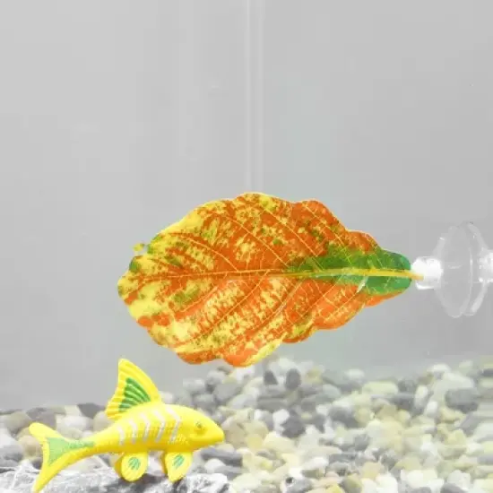 Unique Bargains Betta Fish Leaf Pad Hammock Plants for Fish Tank Green Red 4.13"x2.36" image {4}