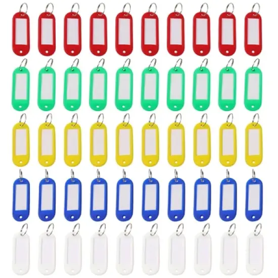 Unique Bargains Plastic Split Ring ID Label Tags Keyrings Blue Yellow Green White Red 50 Pcs image {8}