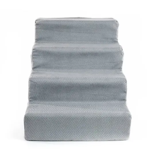 Precious Tails Herringbone High Density Foam 4-Step Pet Stairs - Gray image {2}
