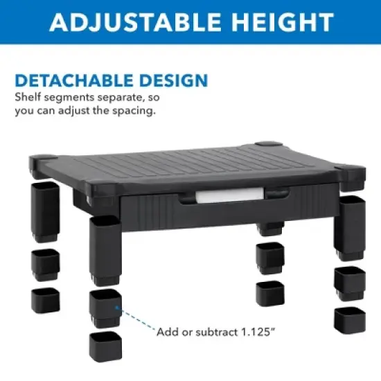 Mount-It! Monitor Riser with Drawer | Height Adjustable Monitor Stand with Sliding Three-Row Storage | Riser for Computer Screen, Printer, or Laptop image {5}