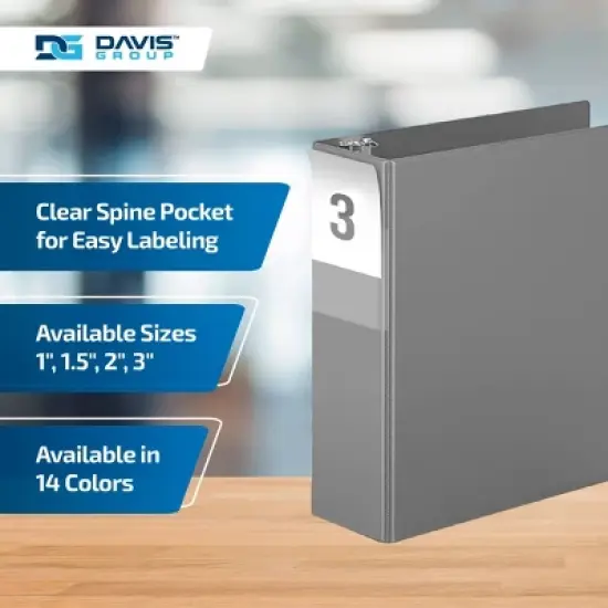 Davis Group 6pk 3" Premium Economy Round Ring Binders Gray: Hard Cover, 625 Sheet Capacity, 2 Pockets, Polypropylene image {4}