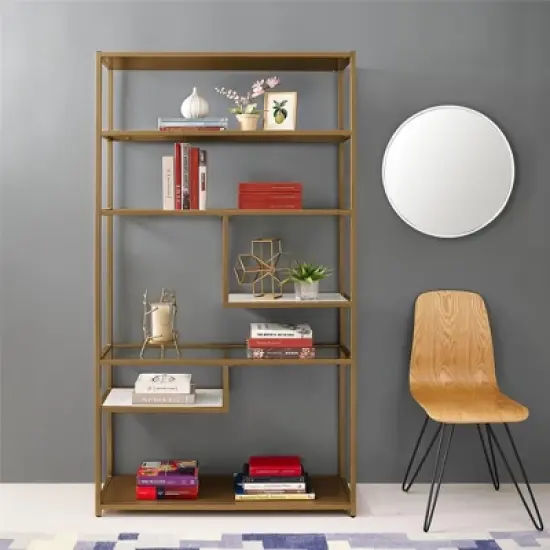 72" EOS Geometric Bookshelf Etagere Brass - Dorel Living image {3}