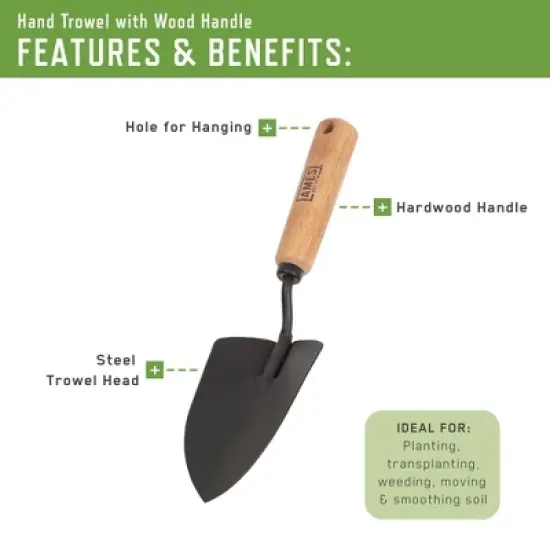 2 Piece Hand Tool Wood Handle Trowel and Cultivator Kit - Ames image {1}