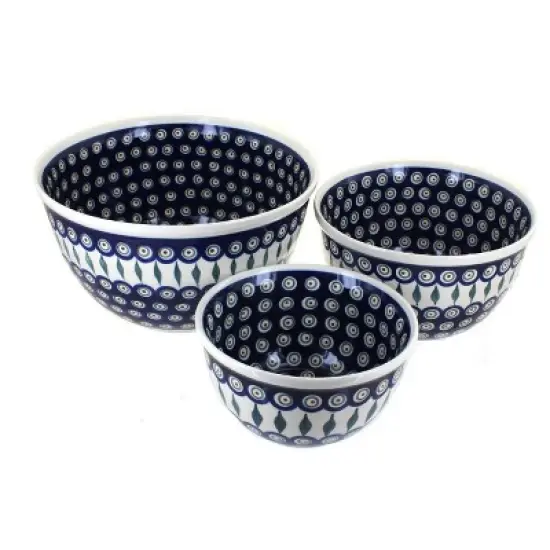 Blue Rose Polish Pottery 1900 Zaklady Mixing Bowl Set image {7}