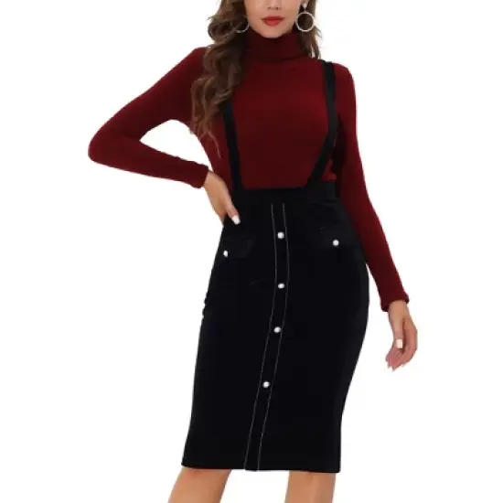 Allegra K Women's High Waist Overall Pencil Bodycon Midi Suspender Pinafore Skirts image {6}