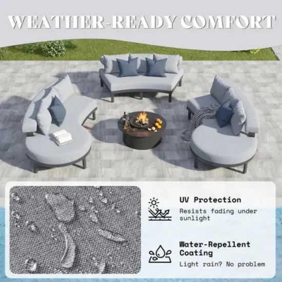 AMERLIFE 10 Seats Aluminum Patio Furniture Set, Outdoor Sectional Sofa with 6" Cushions, Modular Curved Conversation Set image {4}