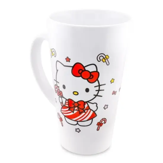 Silver Buffalo Sanrio Hello Kitty Holiday Candy Cane Ceramic Tall Latte Mug | Holds 16 Ounces image {1}