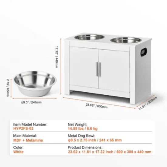 VEVOR Pet Feeding Station with 2 Stainless Steel Bowls, Elevated Dog Bowls with Storage, Dog Food Storage and Feeder Station with Storage Cabinet image {7}