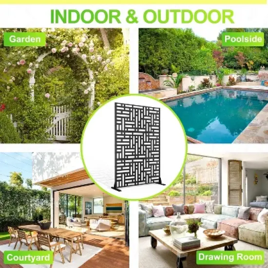 Metal Privacy Screen Outdoor 71"x47", Freestanding Decorative Privacy Fence Panel for Patio, Balcony, Deck, Garden, Black image {3}