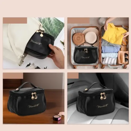 Unique Bargains PU Leather Waterproof  Travel Makeup Bag 1 Pc image {4}