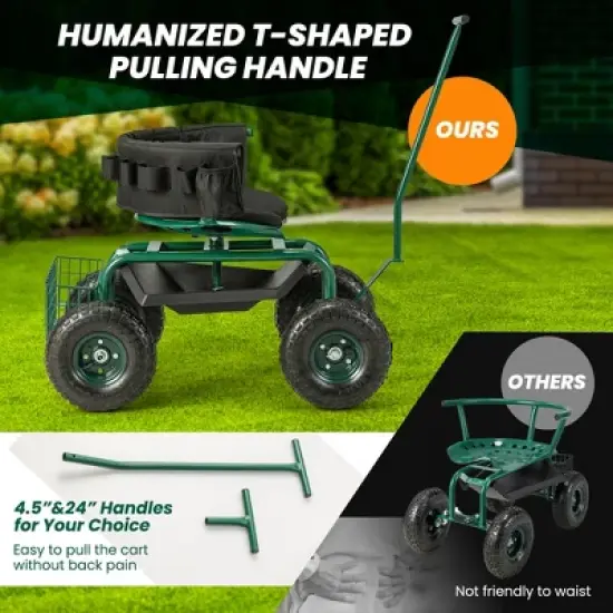 Costway Rolling Garden Cart Outdoor Gardening Workseat with Adjustable Height &Tool Storage image {6}