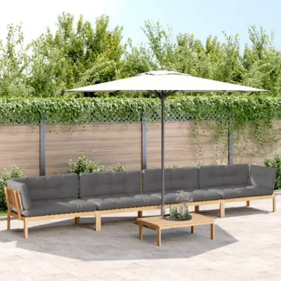 vidaXL Patio Pallet Sofa Set with Cushions - Acacia Wood Modular Outdoor Furniture - Garden Lounge - Brown/Gray image {1}