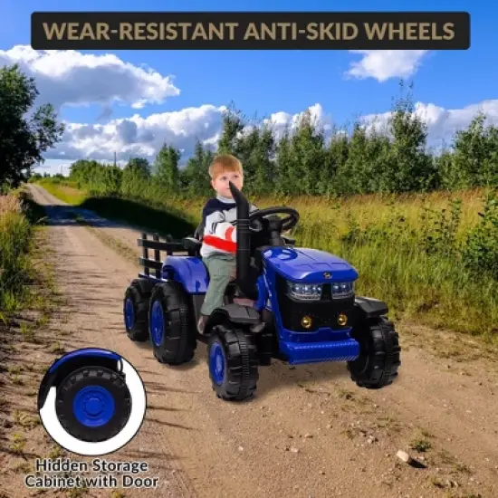 Kids Ride On Tractor, 12V Kids Ride On Toy Car with Remote Control, Electric Vehicles Toy with LED Headlights for Boys Girls 3-8, Gift for Kids image {1}