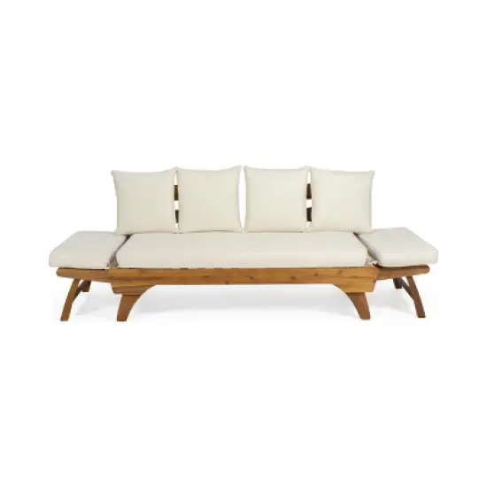 Dexmalle Teak Expandable Acacia Wood Patio Couch with Adjustable Armrests and 4Pillows image {3}
