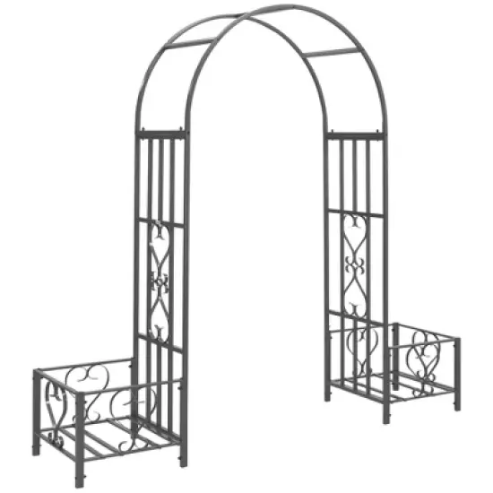 Outsunny Metal Garden Arbor with Planter Boxes Various Climbing Plant Wedding Arch Bridal Party Decoration image {8}