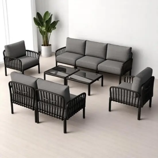 6-Piece Modular Outdoor Sofa Set with Cushions, Coffee Table & Removable Covers, Outdoor L-Shaped Sectional Sofa Set for Patio image {8}