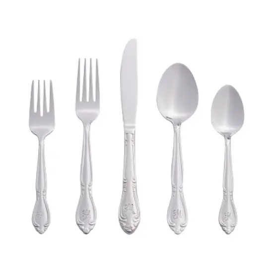 RiverRidge Rose Flatware 46pc Monogrammed Stainless Steel Silverware Set for 8 image {16}