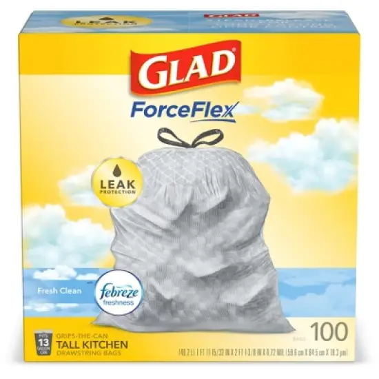 Glad ForceFlex Tall Kitchen Drawstring Trash Bags - Febreze Fresh Clean - 13 Gallon image {11}
