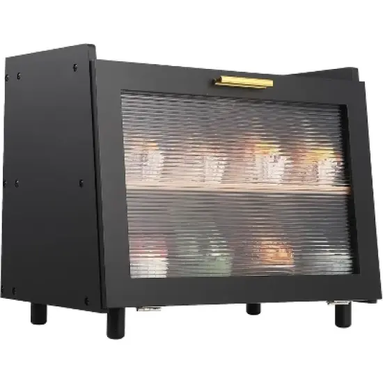 Acekool 2-Layer Bread Box, Modern Countertop Bread Storage with Fence Top, Transparent Door, Corner Bread Keeper, Black image {7}