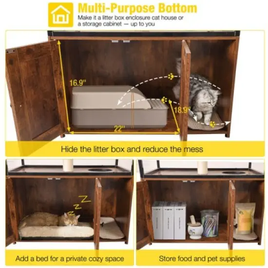 Aivituvin Wooden 3-Story Cat Condo with Litter Box Enclosure| Strong Iron Frame-AIR102 /102-I image {5}