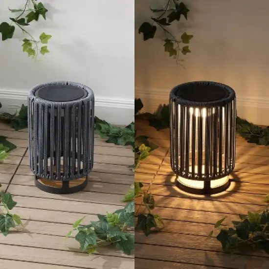 JONATHAN Y Sawara Modern Minimalist Faux Rattan Integrated Indoor/Outdoor LED Solar Powered Lantern image {4}