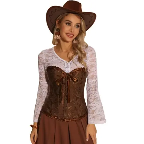 Allegra K Women's Victorian Style Strapless Lace Up Bustier Top image {9}