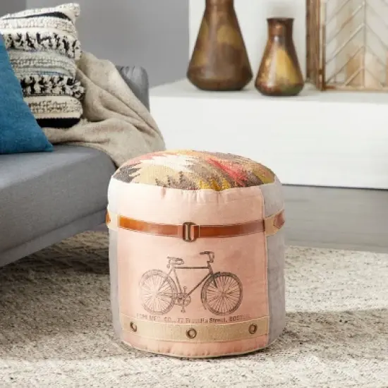 Cotton Pouf Featuring A Screenprinted Bicycle Illustration With Script - Olivia & May image {8}
